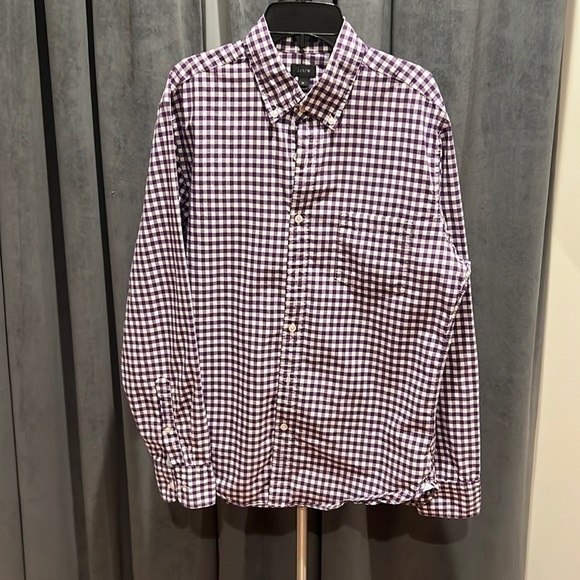J. Crew cotton purple gingham button down shirt - Picture 1 of 4